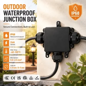 T Type IP68 Waterproof Cable Connector 3 Way 24A 450V 2.5mm PA66 Nylon Brass Contact Outdoor Garden Underground Marine