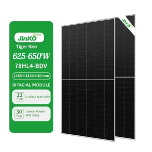 Tiger Neo Bifacial Solar Panels 625-650W N-Type Half Cell Double Glass PV Modules
