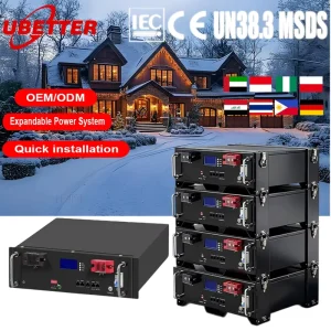 UBETTER QGL 1212 Rack Mounted Stackable 48V 51.2V LiFePO4 Lithium Battery Home Solar Power System 100Ah 400Ah 5 30kW CAN IP54 CE