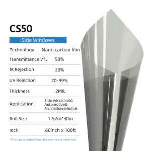 Uv Resistant 1.52M X 30M Roll Nano Carbon Window Tint Film 2Mil Thickness Glare Reduction Ceramic Tint Film for Car Window