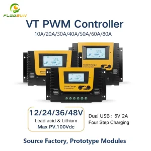 VT Series 12V 24V 48V 10A~80A PWM Solar Charge Controller with Dual USB Output