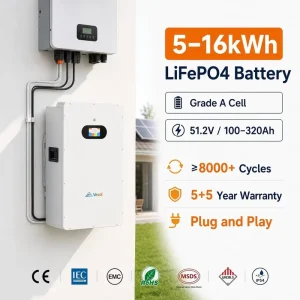 Wall Mount LiFePO4 LFP Solar Battery Pack 48V 51.2V 200Ah 314Ah 10kWh 15kWh 16kwh Lithium Ion Powerwall Home Energy Storage ESS