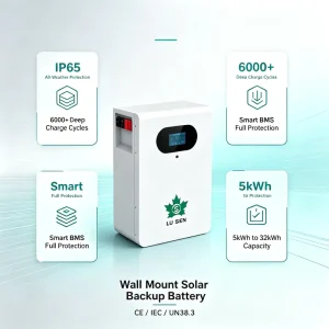 Wall Mounted 24V 51.2V 5 10kWh LiFePO4 Battery Pack 100Ah Home & Commercial Solar Energy Storage ESS