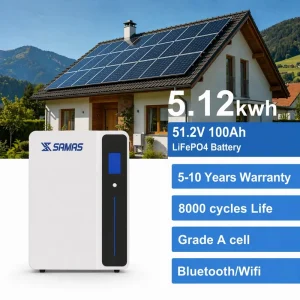 Wall Mounted LiFePO4 Battery 51.2V 100Ah 5.12kWh Home Solar Energy Storage System 8000 Cycles WiFi Bluetooth Monitoring
