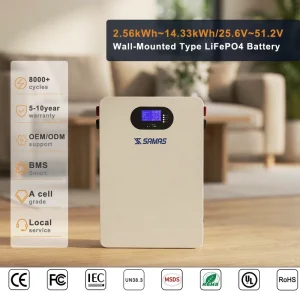 Wall Mounted LiFePO4 Lithium Ion Solar Energy Storage Battery 51.2V 100Ah 200Ah 280Ah 25.6V 100Ah for Residential Power Supply