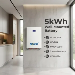 Wall Mounted Split 5kWh LiFePO4 Battery 51.2V 100Ah Solar Home System 6000+ Cycles Deep Cycle Lithium ESS Storage Grid