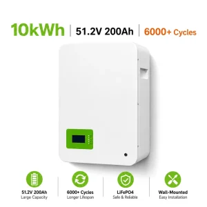 Wall mounted 10kWh 51.2V 200Ah LiFePO4 Battery Powerwall for Residential Solar System Off Grid Backup Power with CE RoHS