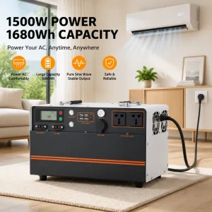 Wasion 1500W 1680Wh LiFePO4 Solar Generator MPPT Pure Sine Wave Portable Power Station Air Conditioner Cooling Off-grid Camping