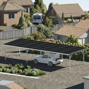 Waterproof Home Solar Carport System Ground Mount Parking Canopy with Solar Panels Anodized Aluminum Frame