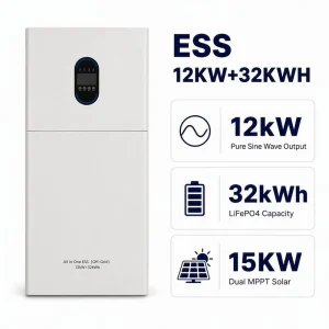 Whole-Home Solar Battery System 12KW 32KWh LiFePO4 All-in-One ESS Pure Sine Wave Dual MPPT 15KW Feed-in Grid WiFi Monitor