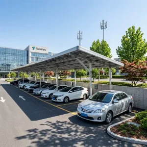 Wind Resistant Aluminum Solar Carport Mounting System for Commercial Parking Solutions and Solar Power Generation