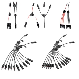 Y 型铜质太阳能光伏分支电缆连接器 1000V DC 50A 1 4 路面板并联适配器 IP68 级防护等级 公/母头