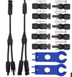 Y Type Solar Connector Kit 2 to 1 PV Branch Splitter IP67 Waterproof with Crimp Connectors and Wrenches for Solar Panels