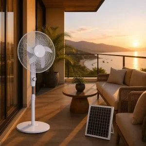 YL 168 16 Inch Solar Stand Fan High Velocity DC Rechargeable Fan with Solar Panel Oscillating 3 Speeds Solar Fan for Outdoor