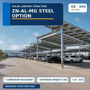 Zn Al Mg Solar Carport Mounting System Prefabricated Steel Structure for Commercial Parking Projects
