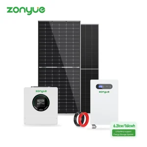 Zonyue 6.2kw Single Phase 220V Solar System with 51.2V 16kwh Low Voltage Battery for House Use